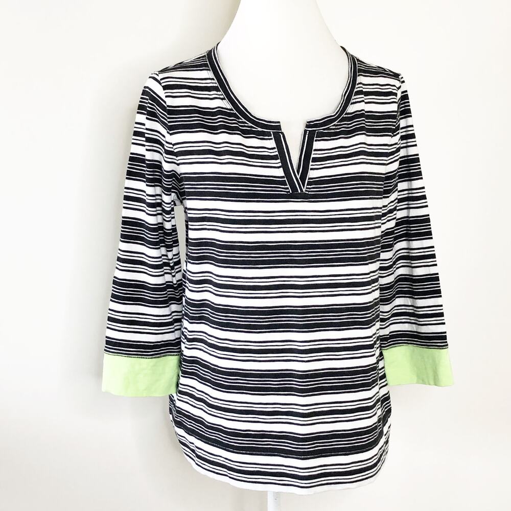 Talbots Top Large Notch Neck Stripe Sleeve Soft Knit